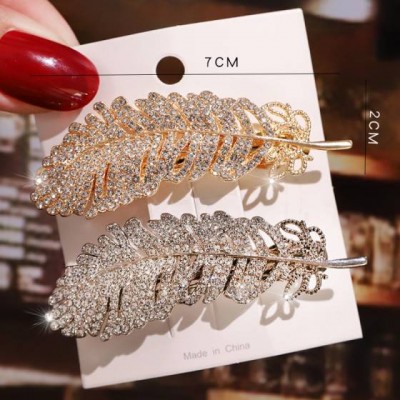 Women Gold Leaf Feather Hair Clip Hairpin Barrette Hair Accessories Pacifier Clip For Wedding Hair Jewelry